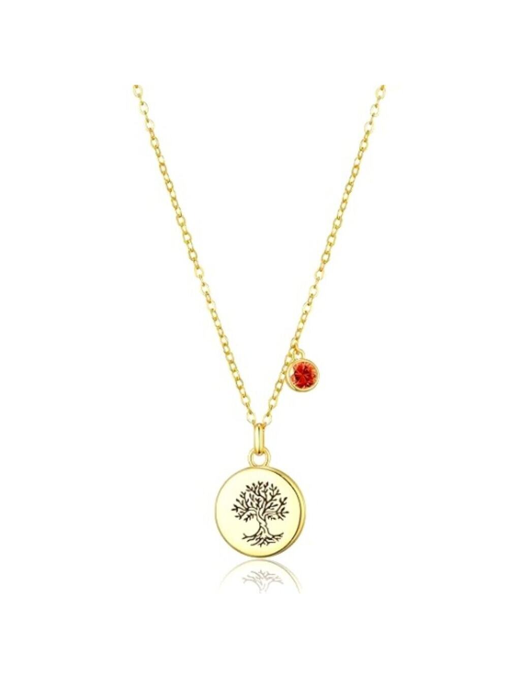 Tree of Life Birthstone Necklace, Gold Plated Jewelry for Women, Jan-Garnet